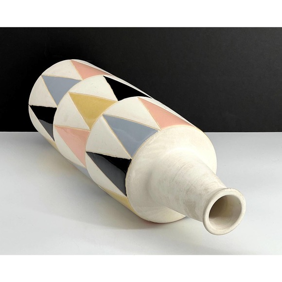 Harlequin Pattern Tall Vase with Matte Pastels and Black - Picture 2 of 10